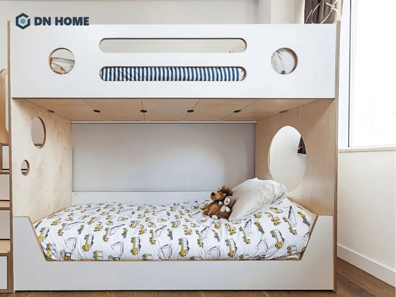 Thiết kế giường tầng phổ thông với kích thước tiêu chuẩn, phù hợp nhiều không gian sử dụng