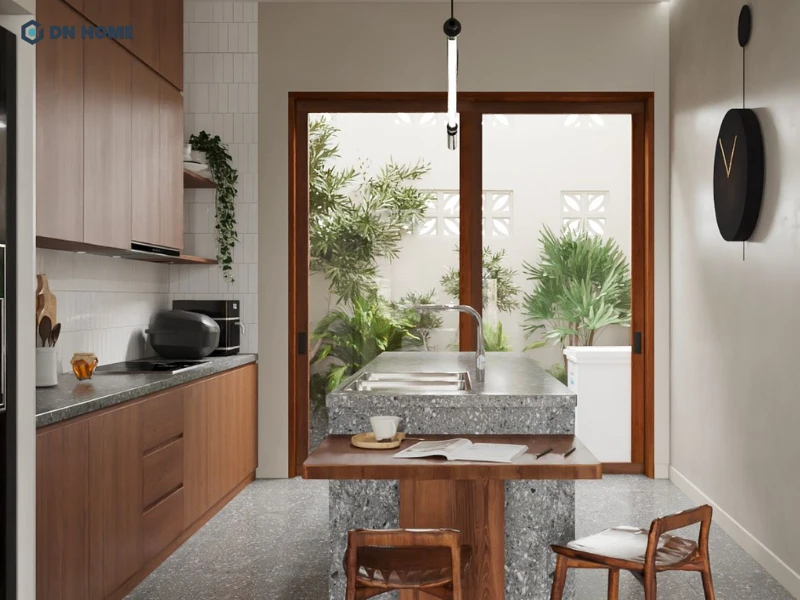 Lựa chọn các chất liệu nội thất phù hợp với tổng thể thiết kế không gian bếp, giúp tăng thêm tính thẩm mỹ cho ngôi nhà