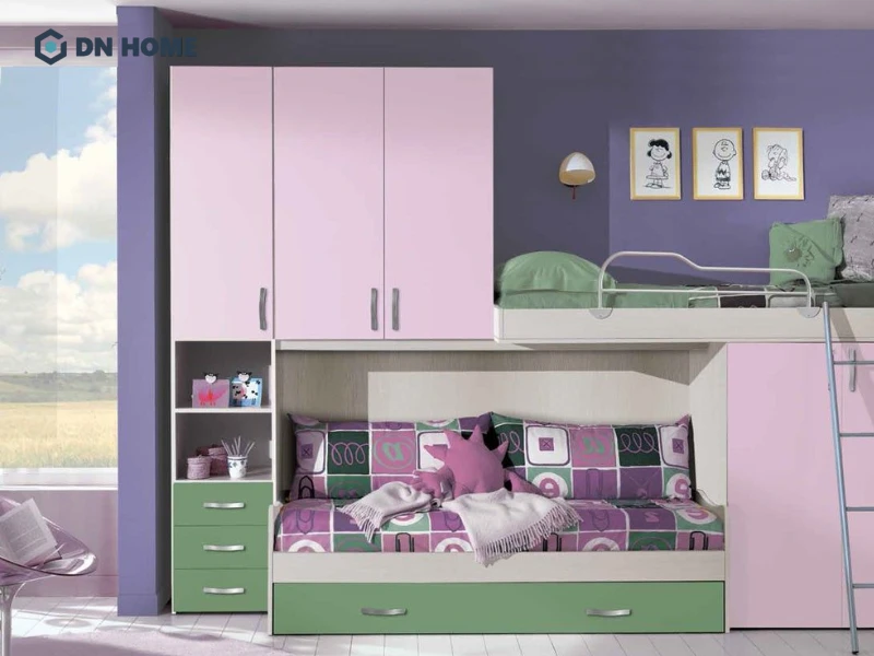 Mẫu giường tầng có tủ phù hợp gia đình đông người hoặc phòng nhỏ