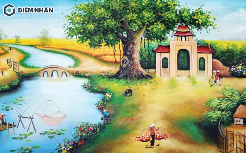 Cảnh vật làng quê thể hiện sự nhẹ nhàng và giản dị