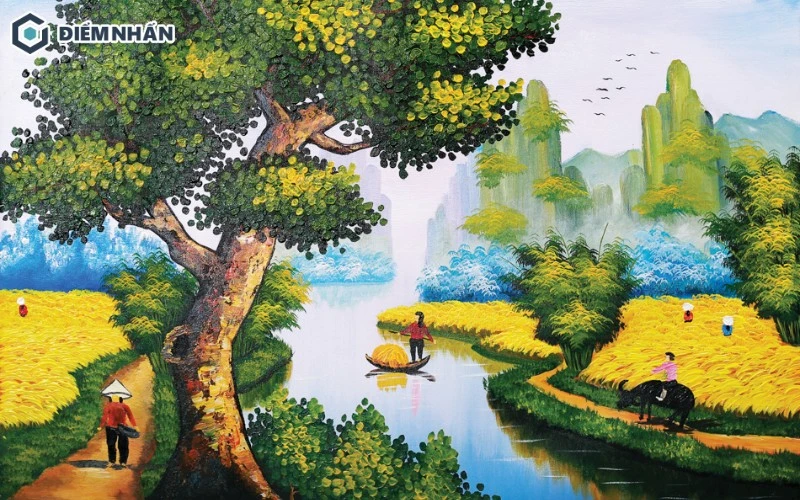Tranh 3D làng quê mang lại cho không gian sự bình yên và thư giãn