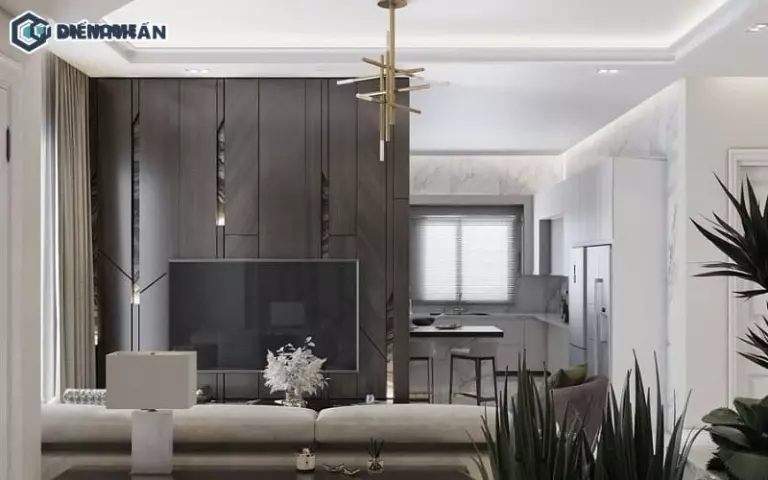 Vách ngăn phòng khách và bếp giúp không gian vừa đảm bảo sự riêng tư, vừa giữ được sự kết nối liền mạch