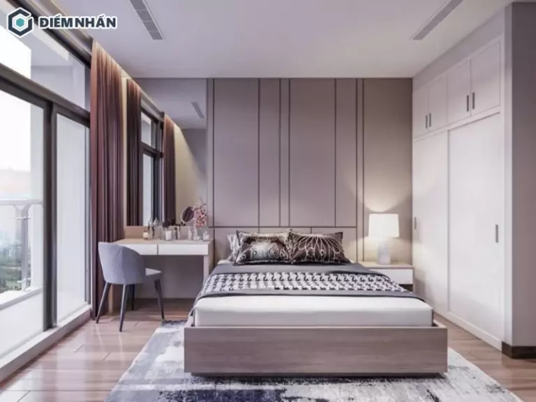 Màu sắc nhẹ nhàng kết hợp ánh sáng hợp lý giúp phòng ngủ 20m2 trở nên rộng rãi và thư giãn hơn