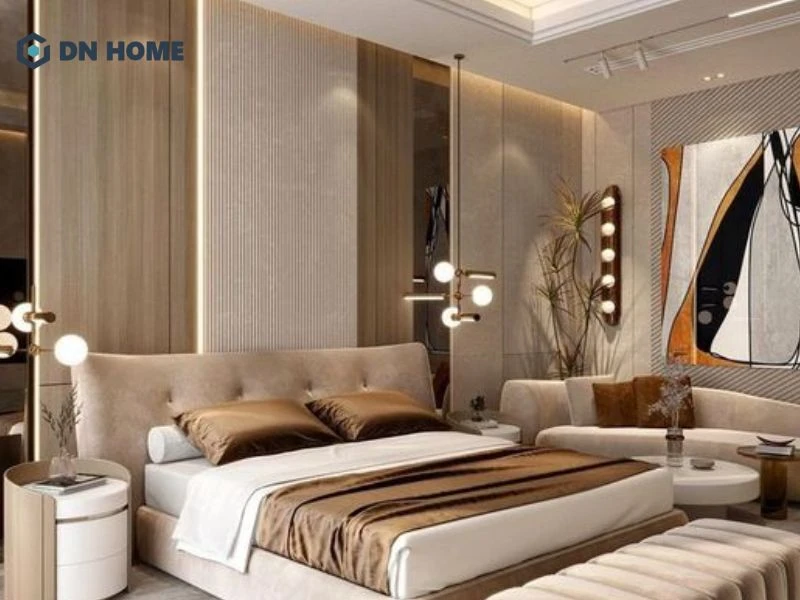 Sử dụng các bóng đèn led trắng để tạo điểm nhấn cho phòng ngủ vợ chồng