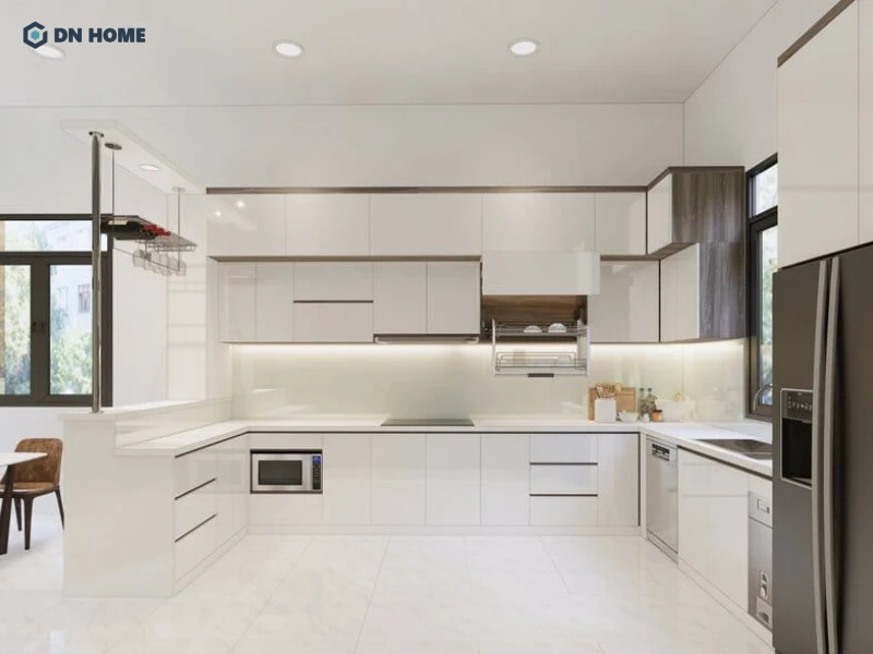Lựa chọn màu sắc hài hòa giữa nội thất và thiết kế bếp nhà cấp 4, giúp căn bếp trông rộng rãi và dễ chịu hơn