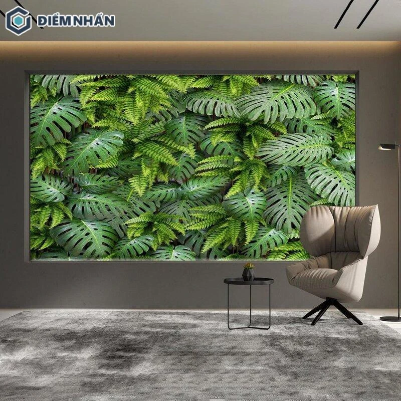 Mẫu tranh 3D lá Dương xỉ trang trí phòng khách đẹp, thu hút mọi ánh nhìn