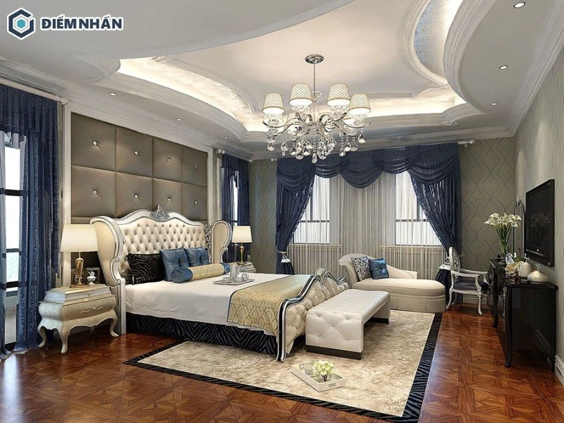 Trang trí phòng ngủ vợ chồng với đèn chùm Châu Âu tạo nên sự độc đáo và sang trọng