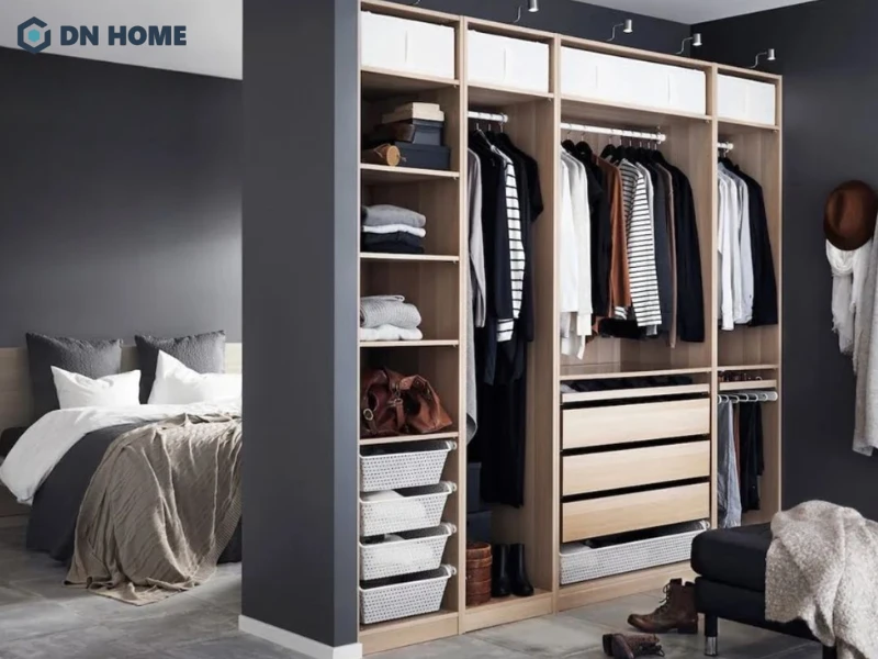 Vách ngăn kết hợp tủ quần áo phù hợp căn hộ hiện đại