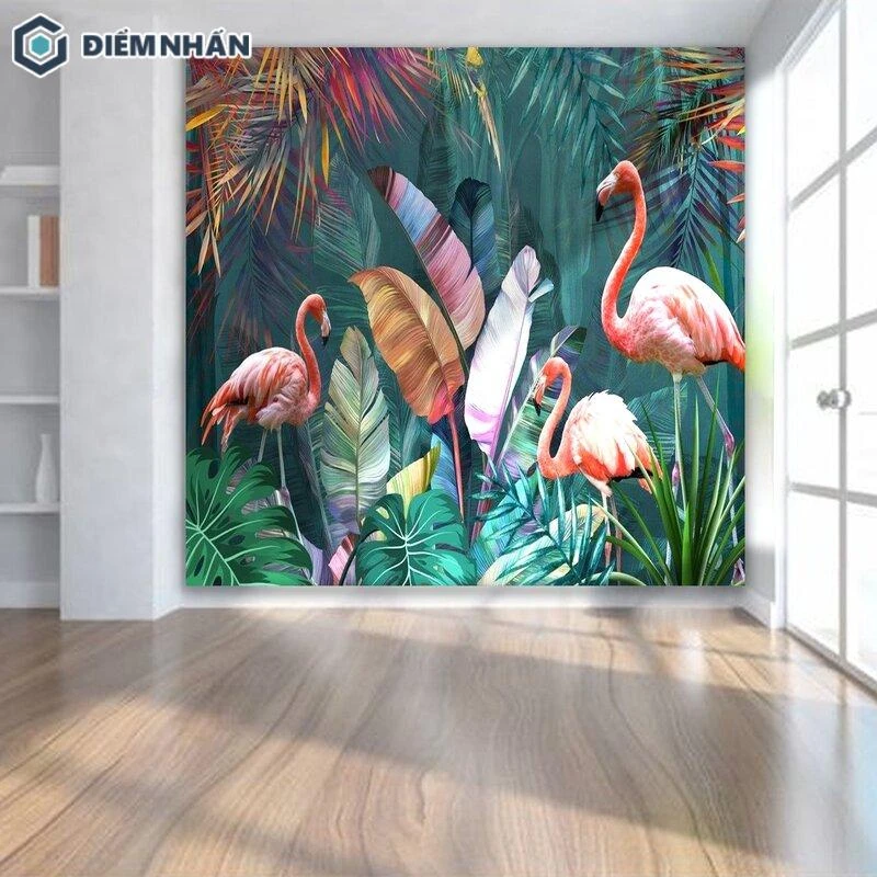 Tranh 3D trang trí phòng khách chim hạc thể hiện sự đoàn kết của các thành viên trong gia đình