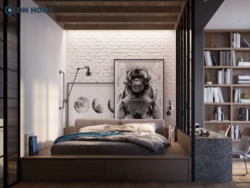 Vách ngăn kiêm kệ trang trí phù hợp với phong cách tối giản, tinh tế