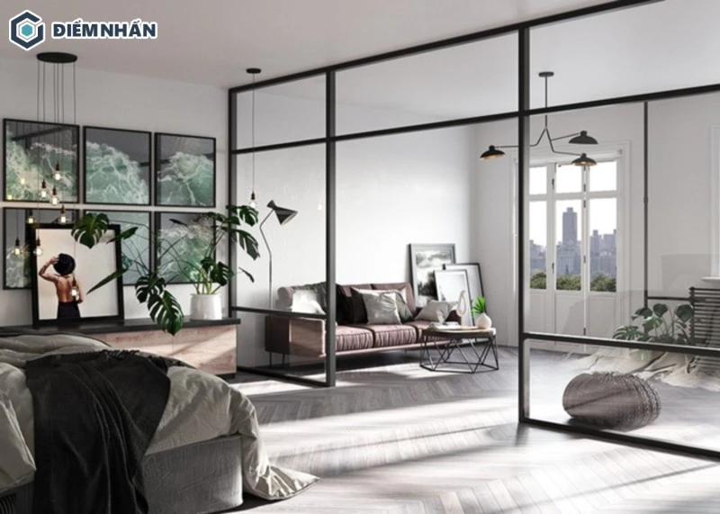 Vách ngăn phong cách hiện đại có kiểu dáng thiết kế khá đơn giản, mang đến nét tinh tế cho phòng ngủ