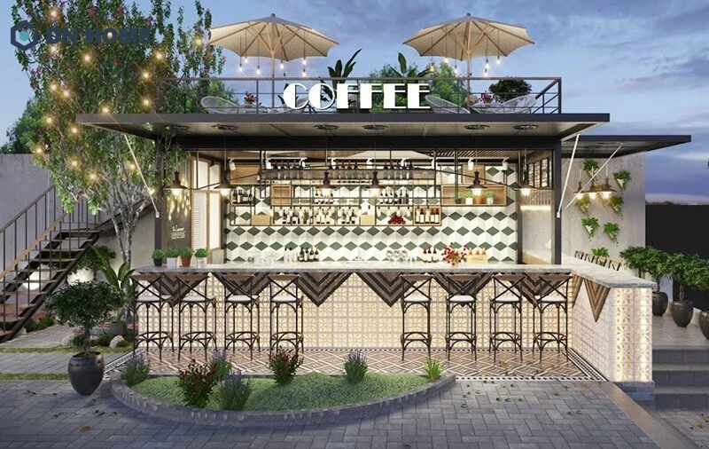 Thiết kế quầy bar sang trọng, nổi bật với tông màu trắng
