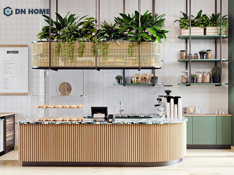 Mặt quầy bar bằng vật liệu đá được nhiều chủ đầu tư lựa chọn bởi độ bền và tính thẩm mỹ