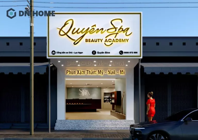 Phông chữ uốn lượn nghệ thuật trên bảng hiệu thể hiện sự mềm mại của ngành thẩm mỹ