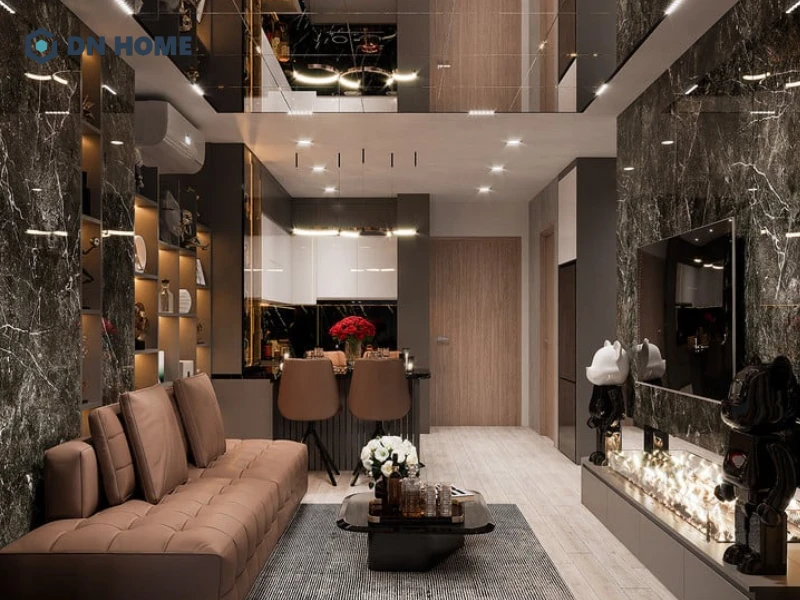 Mẫu nội thất thông minh trong chung cư 60m2 tích hợp nhiều công năng, giúp tiết kiệm diện tích lưu trữ