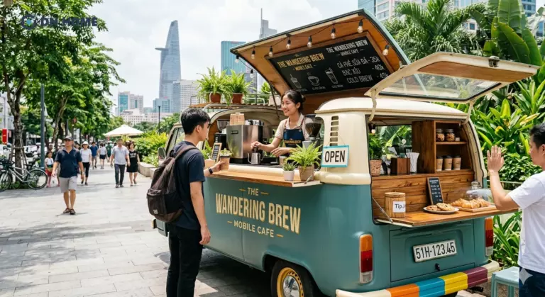 Thiết kế quán cafe lưu động tiện lợi, đơn giản