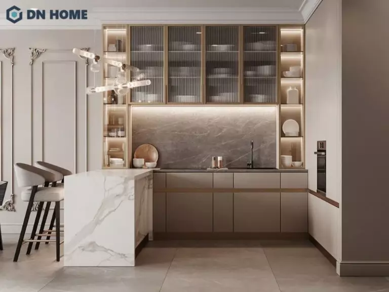 Màu sắc chủ đạo là trắng kem và xám nhạt tinh tế