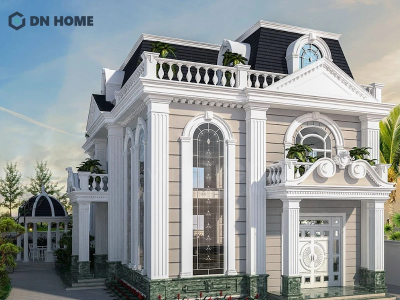 Biệt thự 2 tầng thể hiện sự cân đối và bề thế