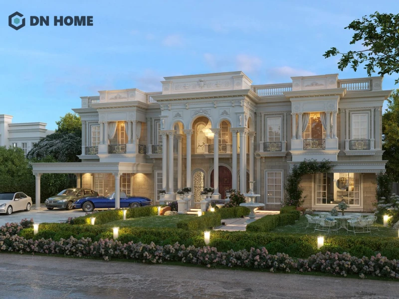 Mặt tiền biệt thự được thiết kế cân đối và hài hòa