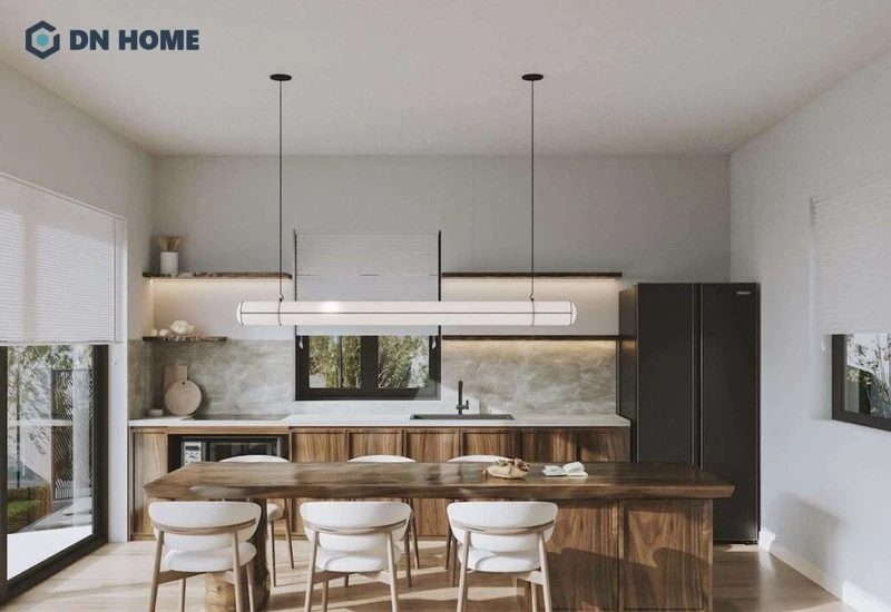 Thiết kế phòng bếp diện tích 20m2 tối giản, tiện nghi