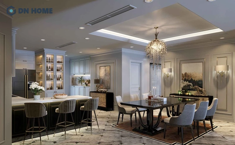 Thiết kế phòng bếp luxury với đồ nội thất cao cấp