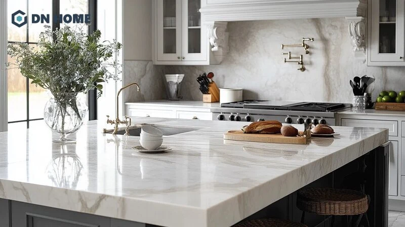 Sử dụng đá marble ốp mặt bàn sang trọng, tinh tế