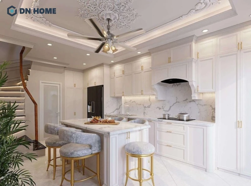 Bàn đảo bếp được tích hợp làm bàn ăn gia đình