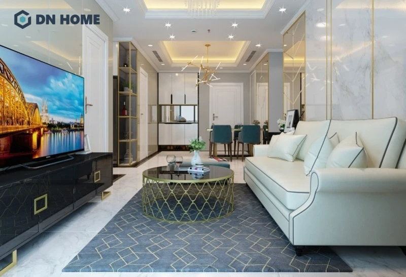 Thiết kế chung cư có phòng khách liên thông phòng bếp 20m2 hiện đại