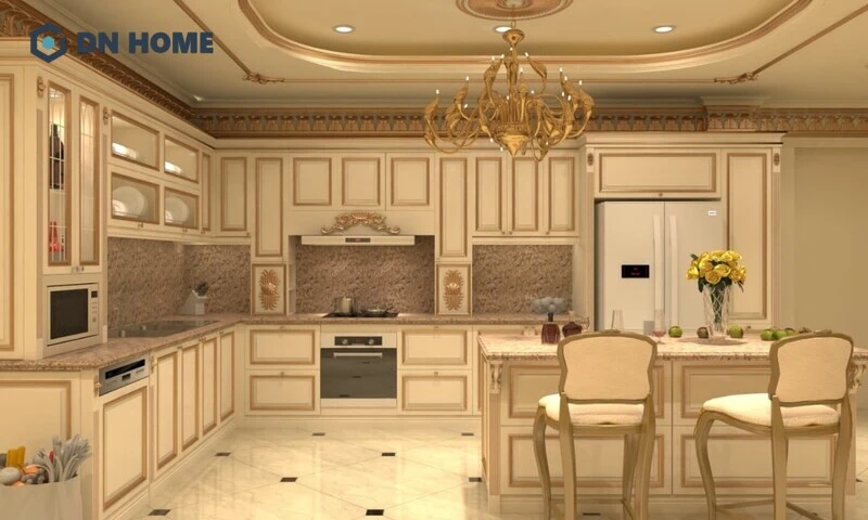 Phòng bếp 20m2 hơi hướng cổ điển, sang trọng