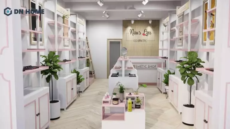 Mẫu shop mỹ phẩm lấy tông trắng chủ đạo