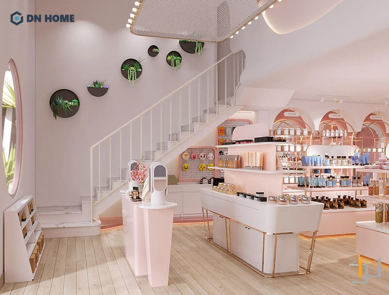 Tông màu pastel giúp không gian showroom trở nên tinh tế, nhẹ nhàng