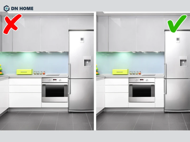 Cách bày trí bếp và tủ lạnh hợp lý sẽ giúp không gian gọn gàng, thuận tiện và đảm bảo yếu tố phong thủy