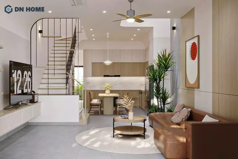 Thiết kế phòng khách liền kề bếp tối ưu diện tích
