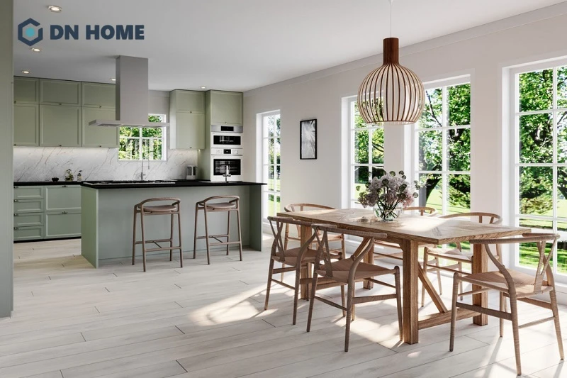 Tận dụng tối đa ánh sáng tự nhiên giúp không gian bếp phong cách Scandinavian trở nên thoáng đãng, rộng rãi
