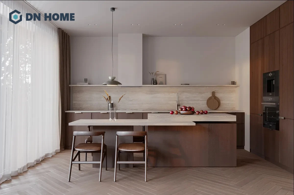 Thiết kế bếp Scandinavian ưu tiên sử dụng các vật liệu có kiểu dáng đơn giản