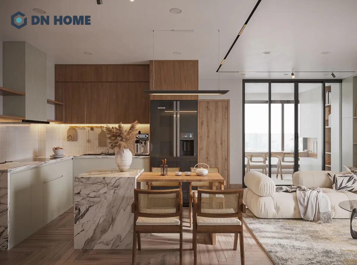 Thiết kế bếp Scandinavian với cách bố trí nội thất hợp lý, đáp ứng tốt công năng và thẩm mỹ