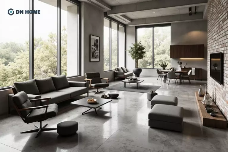 Mẫu căn hộ thiết kế theo phong cách nội thất Bauhaus sử dụng gam màu xám chủ đạo