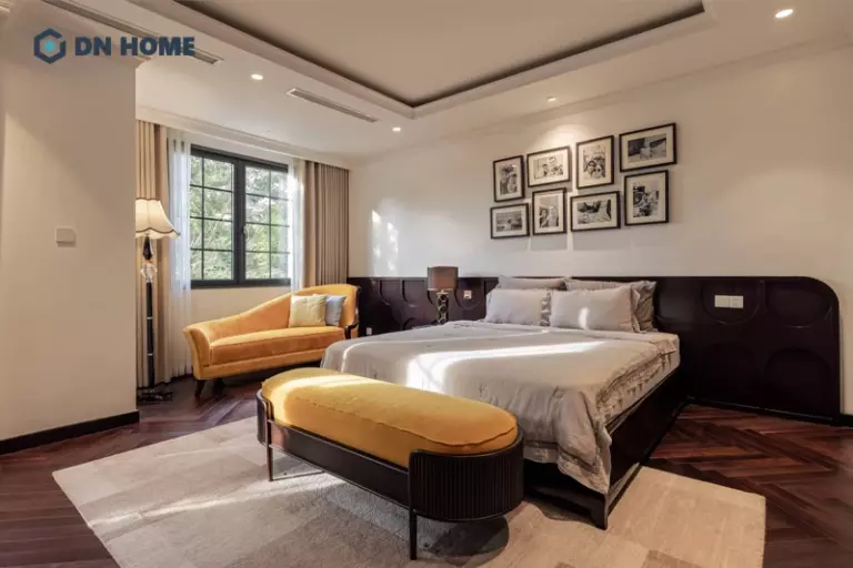 Phòng ngủ biệt thự Indochine ấm cúng và thư giãn