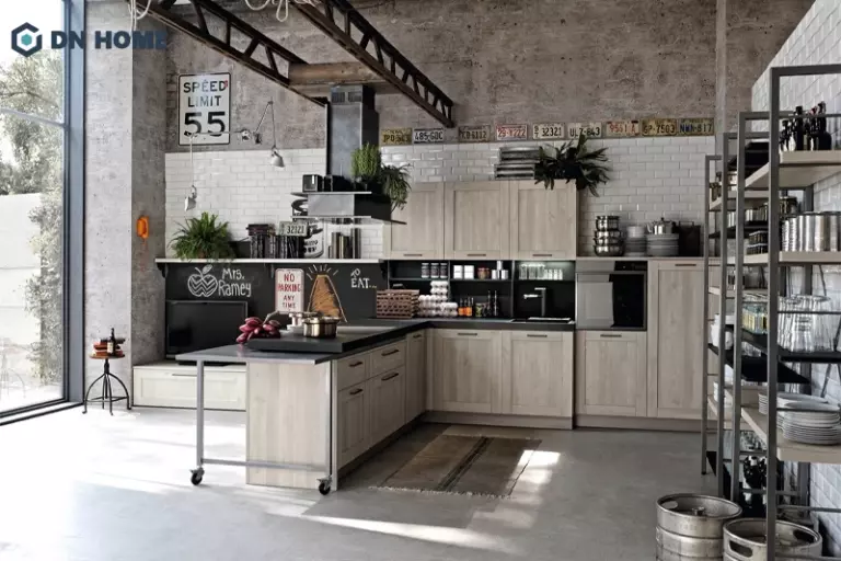 Tường bê tông là điểm nhấn trong không gian industrial