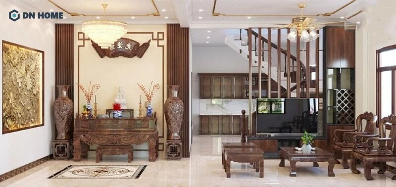 Mẫu thiết kế phòng khách có bàn thờ dành cho kiến trúc biệt thự