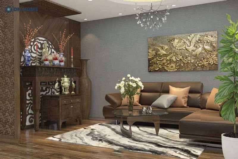 Mẫu bàn thờ dạng đứng là điểm nhấn kiến trúc phòng khách