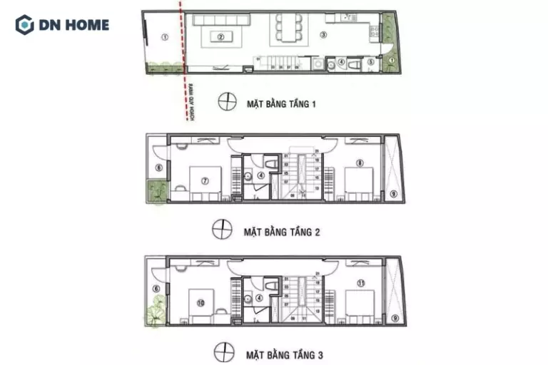 Bản vẽ mẫu thi công mặt bằng nội thất nhà phố 3 tầng hiện đại