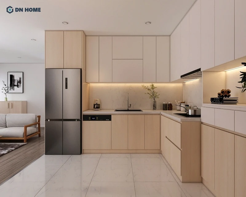 Thiết kế bếp chữ L giúp tận dụng triệt để những góc chết trong căn hộ