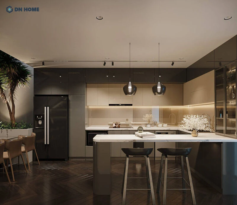 Sự hiện diện của quầy bar giúp không gian căn hộ như có thêm điểm nhấn sang trọng hơn