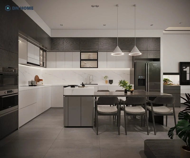 Không gian bếp căn hộ chung cư 3 phòng ngủ với đầy đủ vật dụng cần thiết