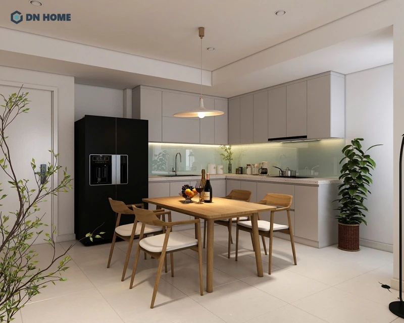 Không gian nấu nướng được thiết kế theo phong cách Bắc Âu nhẹ nhàng, ấm cúng