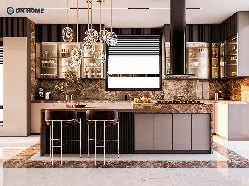 Bếp chung cư Luxury được thiết kế thông minh giúp tăng sự hài hoà và tính thẩm mỹ cho không gian