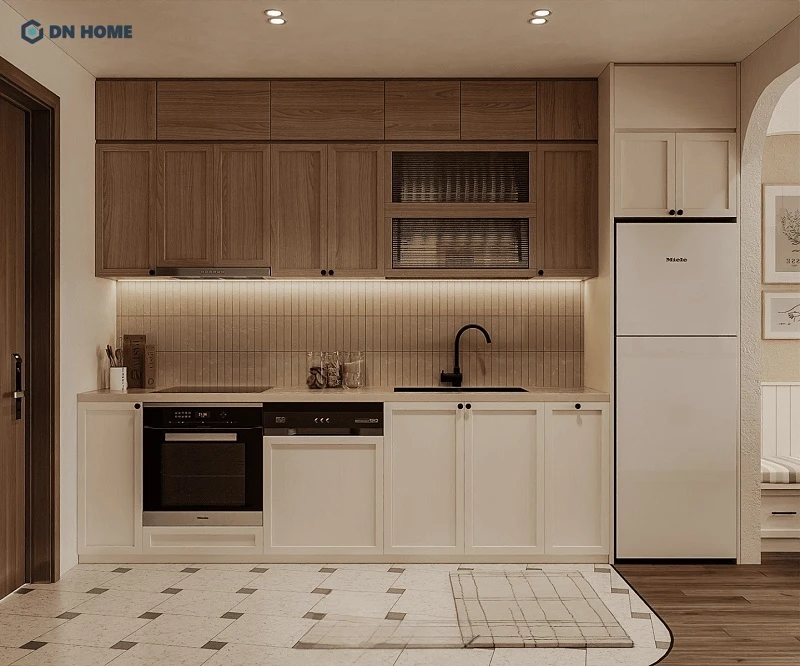 Thiết kế bếp chữ I là một trong những phương án rất phù hợp cho chung cư có diện tích hạn chế