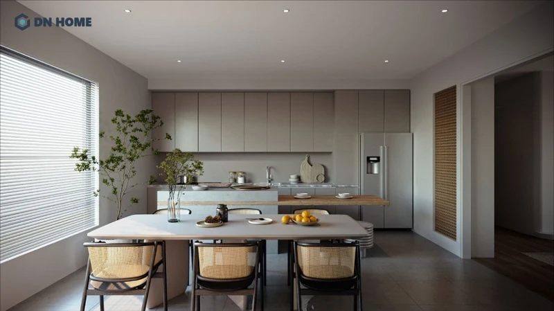 Dự án thiết kế bếp chung cư cao cấp do DN HOME thực hiện theo phong cách Wabi Sabi