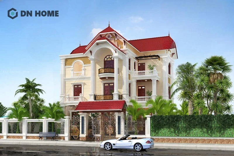 Mẫu thiết kế biệt thự tân cổ điển 3 tầng kiểu Pháp kết hợp mái Thái